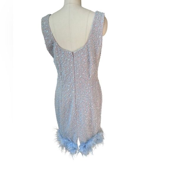 Nadine Merabi Lulu sequin blue feather gown size large - Picture 5 of 8